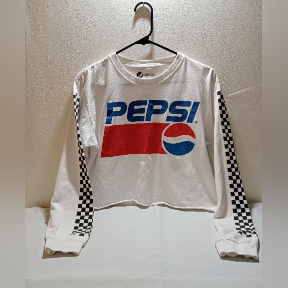 🤍Pepsi Racing Checkered Sleeved Cropped Top Medium White 🤍